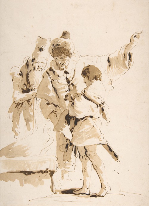Scherzo di Fantasia; Two Standing Orientals and a Standing Youth with a Sword