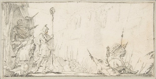 Soldier in front of ‘General’ Holding up a Decapitated Head on a Staff