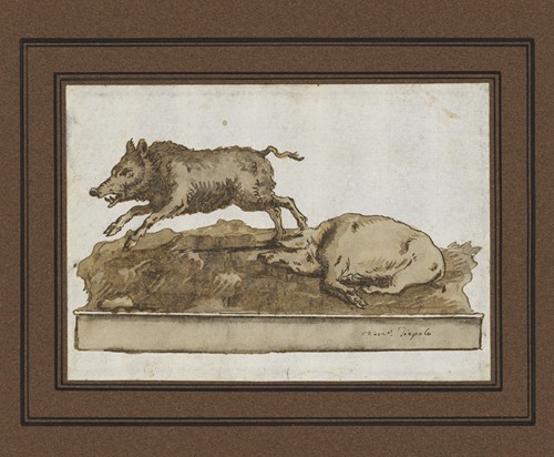 A Boar, Galloping to the Left, and a Sleeping Sow (on the Base)