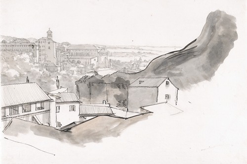View of the Caelian Hill, Rome, with the church of Santi Giovanni e Paolo, seen from the Aventine, Rome