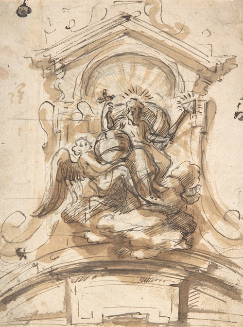 Design for a sculptural group with God the Father in a niche