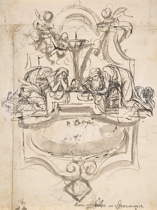 Design for a sepulchral monument with Mary Magdalen and Saint Jerome
