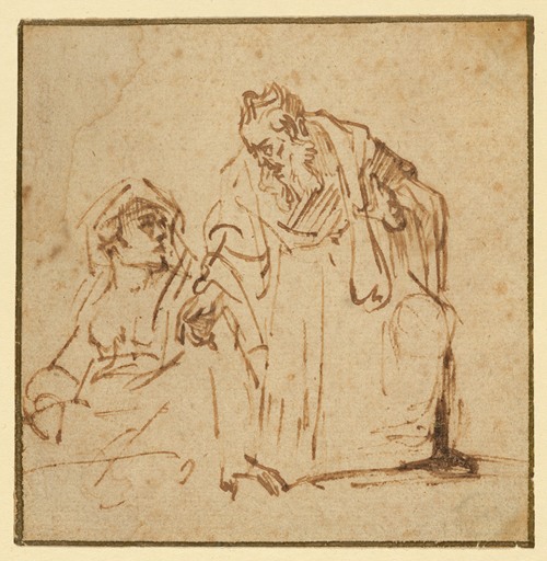 Study of a Man Talking to a Woman Seated on the Left