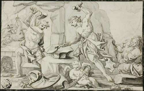 Vulcan Making Arms for Achilles, while Venus and Cupid Look On