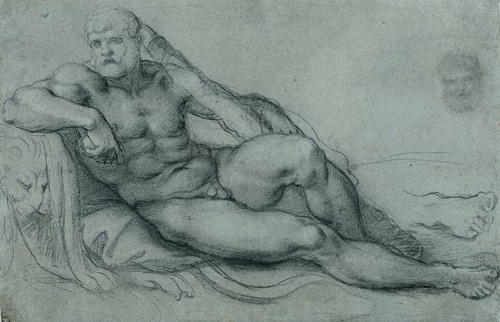 Study of Hercules Resting, with Separate Studies of His Head and Foot (1595-97)