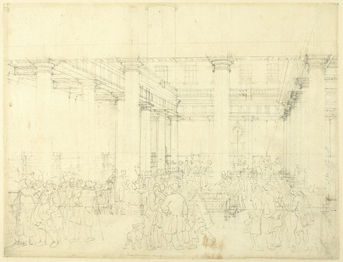 Study for Corn Exchange, Mark Lane, from Microcosm of London (c. 1808)