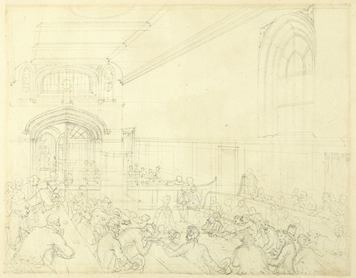 Study for Guild Hall, Examination of a Bankrupt Before His Creditors, from Microcosm of London