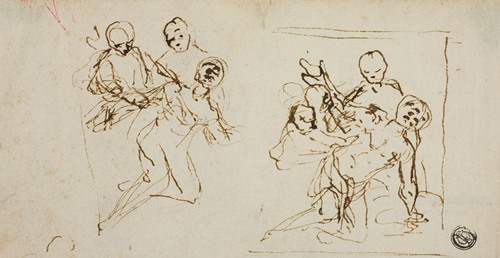 Two Composition Sketches of Collapsing Figure Supported by Two Other Figures