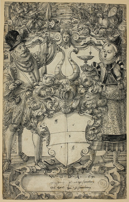 The Arms of Habsberg Flanked by an Elegant Couple (1587)