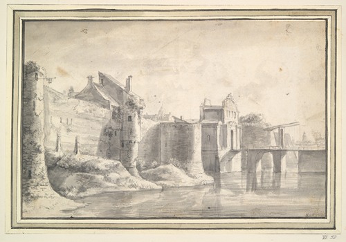 View of the city walls of Utrecht with St. Mary’s Church in the distance
