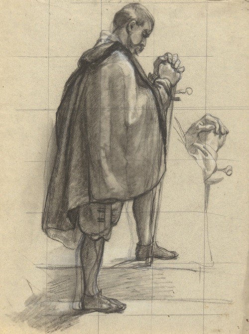 Standing Man, praying, sketch for Signing of the Compact in the Cabin of the Mayflower