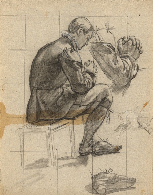 Unidentified figure, sketch for Signing of the Compact in the Cabin of the Mayflower