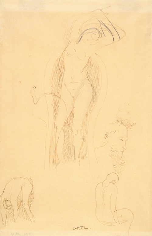 Sheet of studies (Nu et Profil Barbu or Feuille d’Etudes avec Nu Feminin)