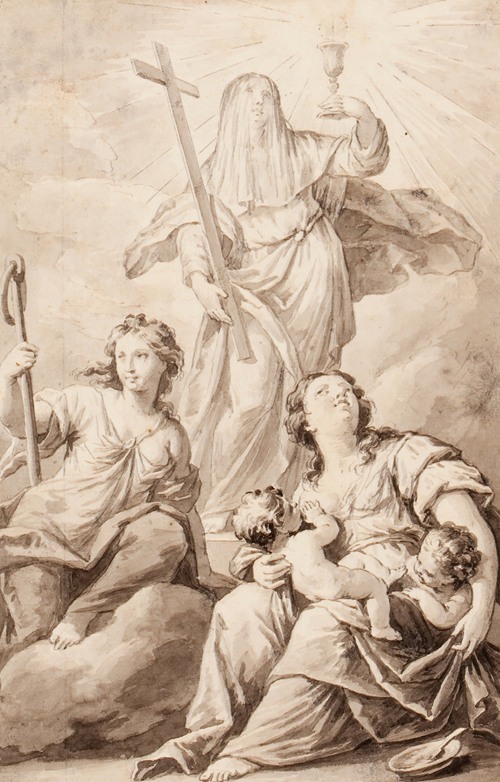 Saint Theresa, a second female saint and Charity (possibly preliminary study for an altarpiece)