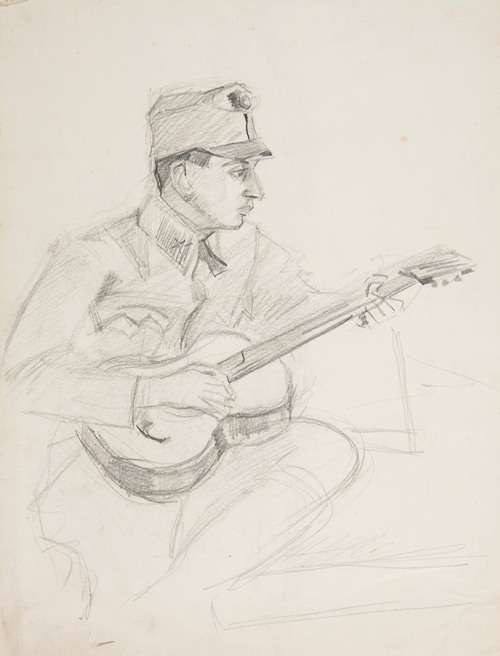 Żołnierz Legionu Ukraińskich Strzelców Siczowych (1914-1920) grający na gitarze