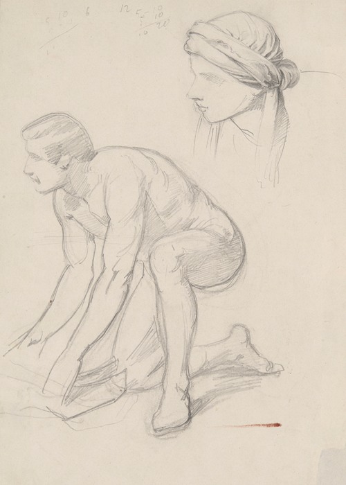 Nude sketch and study of the head in a turban for the figure of Joseph of Arimathea to the painting ‘Entombment’