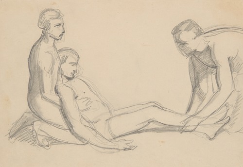 Sketch of nude men to the scene with Nicodemus and Joseph of Arimathea supporting the dead body of Christ to the painting ‘Entombment’