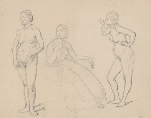 Study of the figure of Queen Bona and two nude studies of court ladies for the painting ‘The Upbringing of Sigismund Augustus’