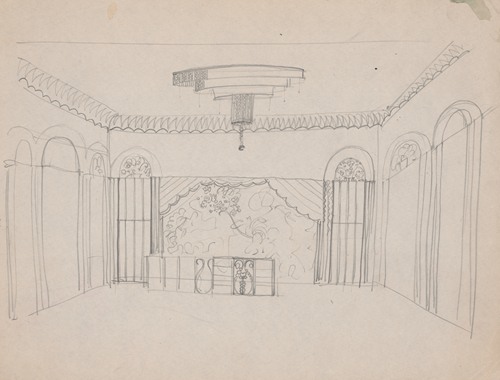 Design for the Lentheric Salon, Fifth Ave. & 58th St., Savoy-Plaza Hotel, New York, NY. Perspective sketch