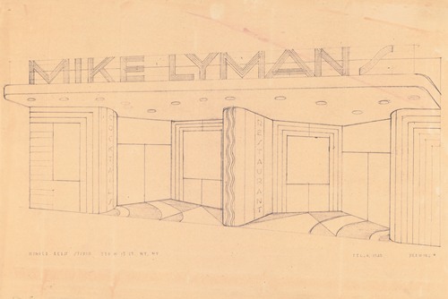 Drawings for proposed decorations of Mike Lyman’s Restaurant, 424 W. Sixth St. Los Angeles, CA. Perspective of entrance (1945)
