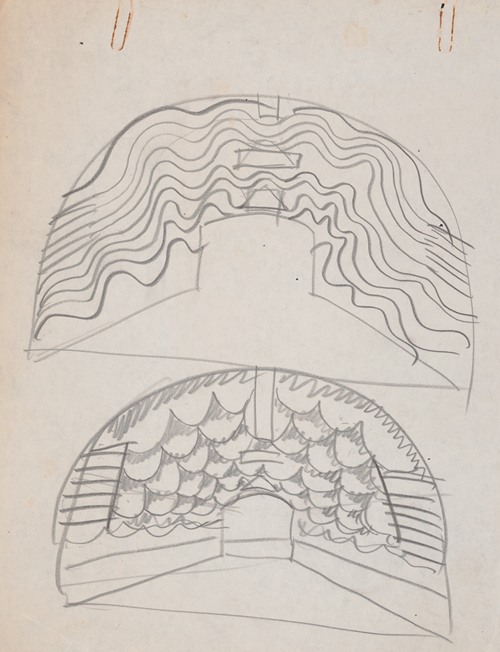 Suggested treatments of Auditorium for Theatre and Concert Hall, New York World’s Fair 1939. Sketch for unlettered scheme, for proscenium