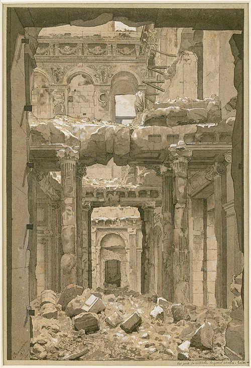 Ruines des Tuileries, vue prise du vestibule du grand escalier.