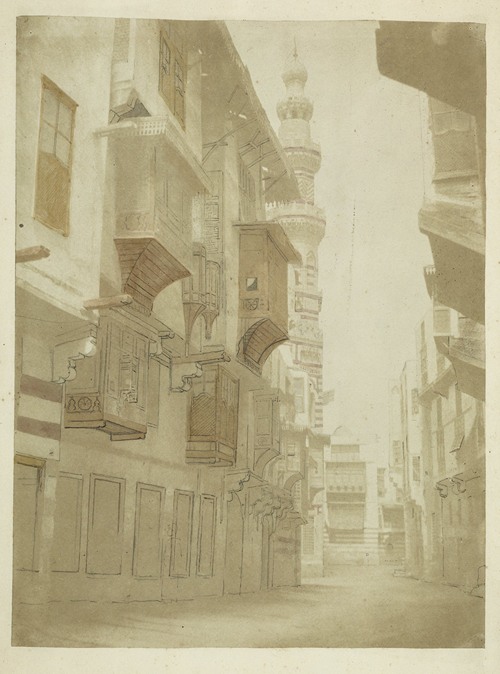 Gezicht op een straat met minaret in Cairo