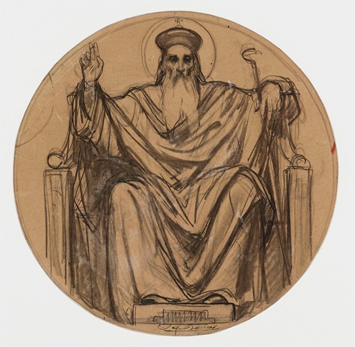 Dessin préparatoire pour les médaillons de l’église de la Trinité, 66 rue saint-Lazare, 9ème arrondissement.