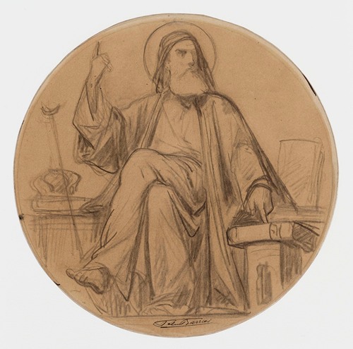 Dessin préparatoire pour les médaillons de l’église de la Trinité, 66 rue saint-Lazare, 9ème arrondissement.