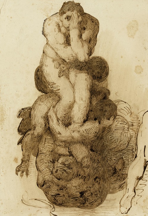 Etude d’un damné du Jugement Dernier de la Chapelle Sixtine à Rome, par Michel-Ange