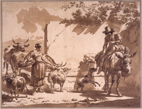 Muletier et bergère avec du bétail, près d’une fontaine (Lugt 6)