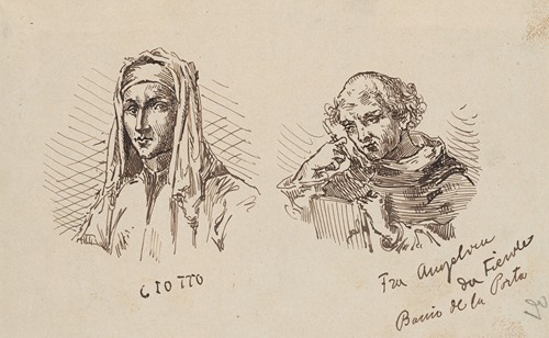 Drawings of Engraving Depicting Portraits of Giotto di Bondone and Fra Angelico