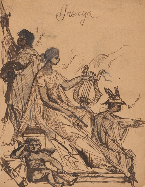 ‘Grecya’ – figural group of characters described as Poetry, Hermes, Cupid and knight
