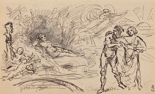 ‘Truth and delusion.’ Composition sketch to allegorical scene