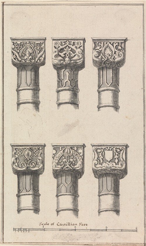 Six Capitals of Columns in the Court of Lions in the Alambra of Granada