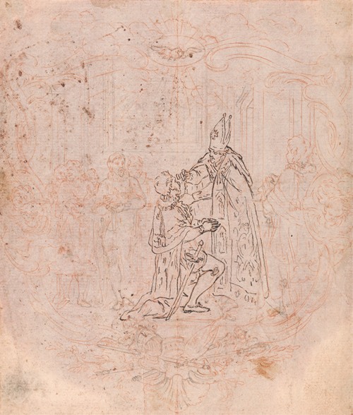 Design for a Frontispiece; A Bishop Conferring an Honor, Scene Within a Cartouche