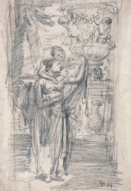 Two Girls (or Lady and Child) on a Garden Terrace near an Ornamental Urn
