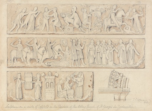 Sculpture on a Suite of Capitals in the Cloisters of the Abbey Church of Saint Georges de Bocherville, near Rouen, Normandy