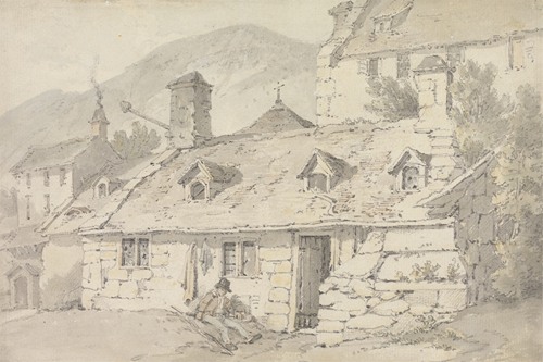 Stone Cottages in a Mountainous Landscape with a Figure in the Foreground