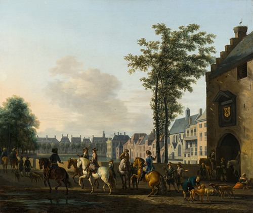 A Hunting Party near the Hofvijver in The Hague, seen from the Plaats