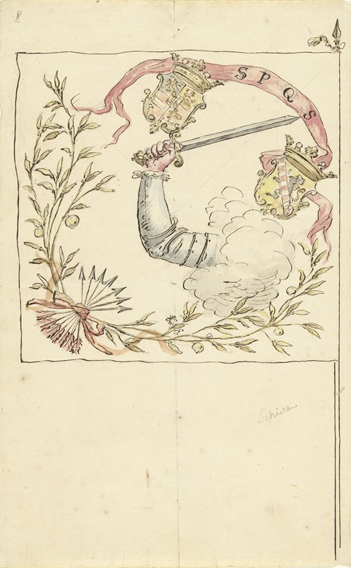 Ontwerp voor een banier met de wapens van Prins Willem I en Schiedam