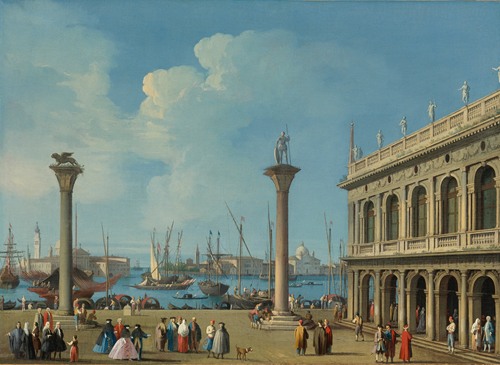 Venice, A View Of The Molo From The Piazzetta, Looking South To San Giorgio Maggiore, With The Columns Of St. Mark And St. Theodore And The biblioteca Sansoviniana