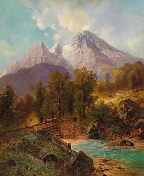 View on mount Zugspitze and lake Eibsee by Carl Millner - Artvee