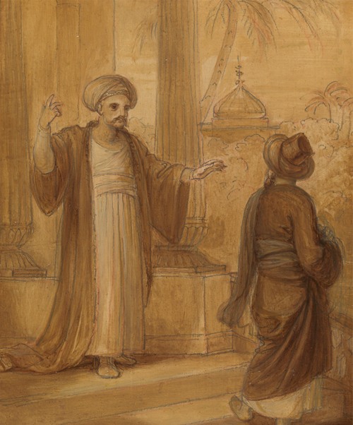 Illustration for an Eastern Romance, possibly ‘The Arabian Nights’, with Two Male Figures Standing