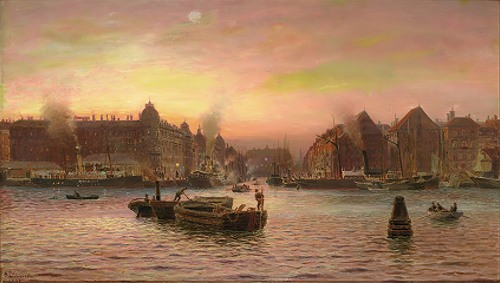 Parti Fra Nyhavn Set Fra Grønlandske Handelsplads Efter Solnedgang