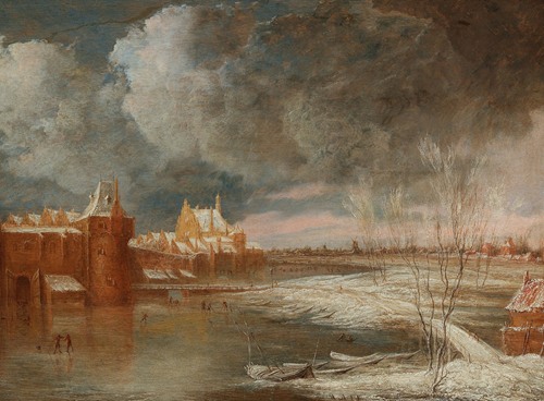 Winter landscape near Rotterdam with the Hofpoort and the old Delftsche Poort