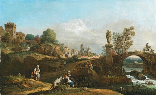 Landscape capriccio with classical and medieval motifs and some buildings from Dresden