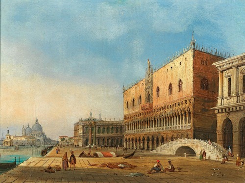 Venice, a view of St Mark’s Basin and the Doge’s Palace, in the background Santa Maria della Salute