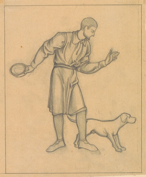 Ontwerp voor wandschildering in de Beurs van Berlage; staande man met hond