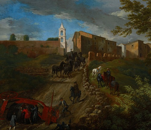 Coach and Travelers at Madonna del Riposo Near Rome (17th-18th century)